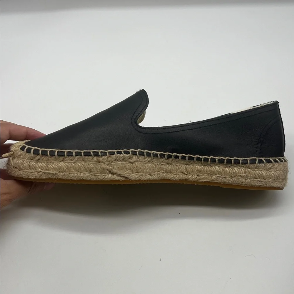 Soludos - Black Leather Espadrille Round Toe Smoking Platform Shoes Size 10